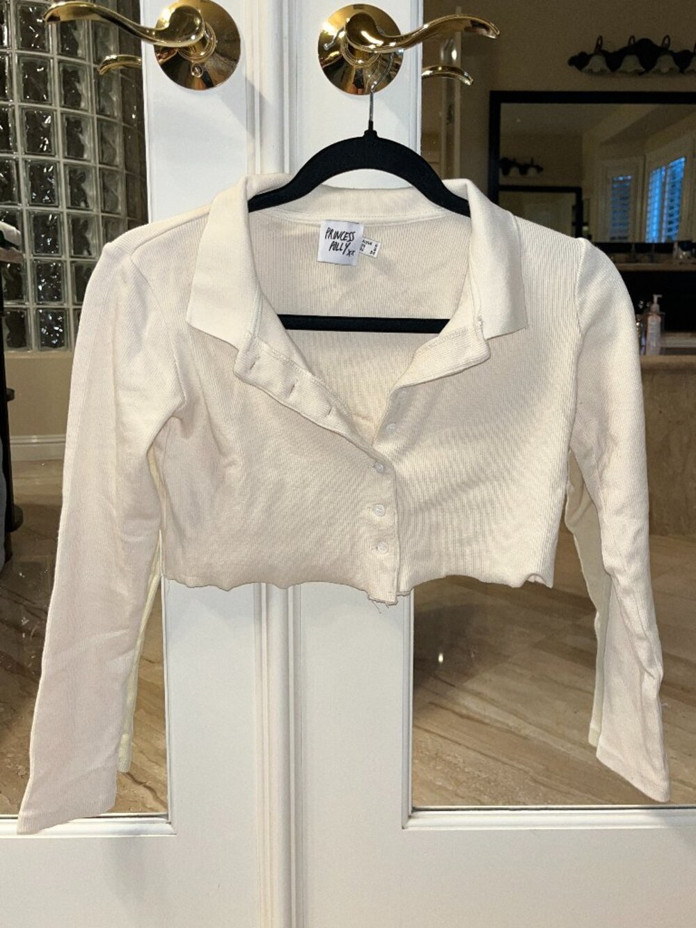 Princess Polly Cropped Long Sleeve Polo - Cream